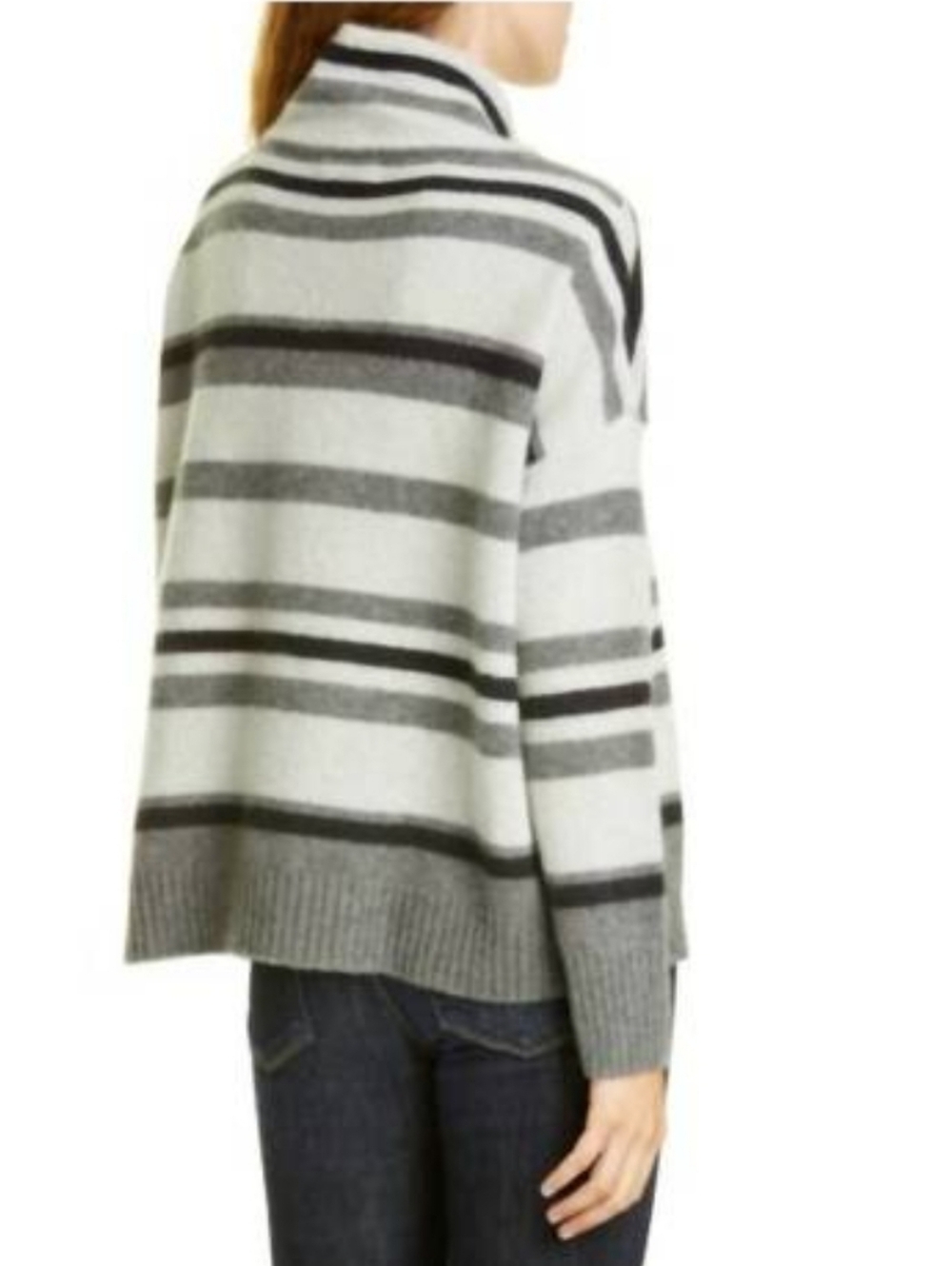 NORDSTROM Turtleneck Striped Cashmere Sweater in Grey Black Joanna